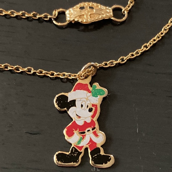 Vintage and Rare Christmas Mickey Mouse Necklace Signed Walt Disney Productions - Picture 7 of 10